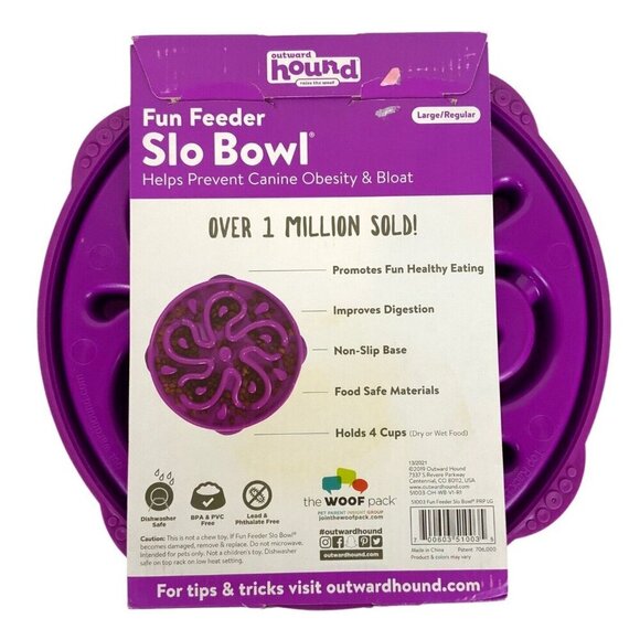 Outward Hound Fun Feeder Slo Bowl Large/Regular Purple Non-Slip Base - Picture 2 of 2